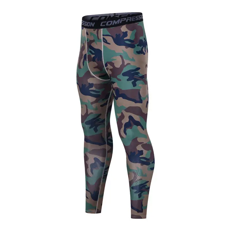 high elasticity camouflage quick dry training running fitness gym football mens youth compression pants