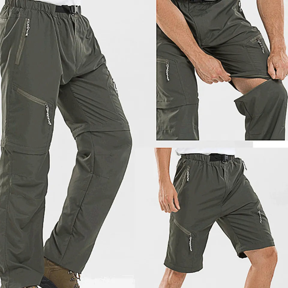 Outdoor Quick Dry Pants Lightweight Breathable Convertible Hiking Trousers Zip Off Cargo Work Men Pants