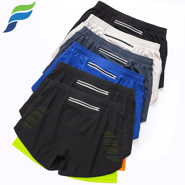 Double-deck Quick Dry Zipper Fitness Sports Basketball Training Running Pants Gym Shorts Men